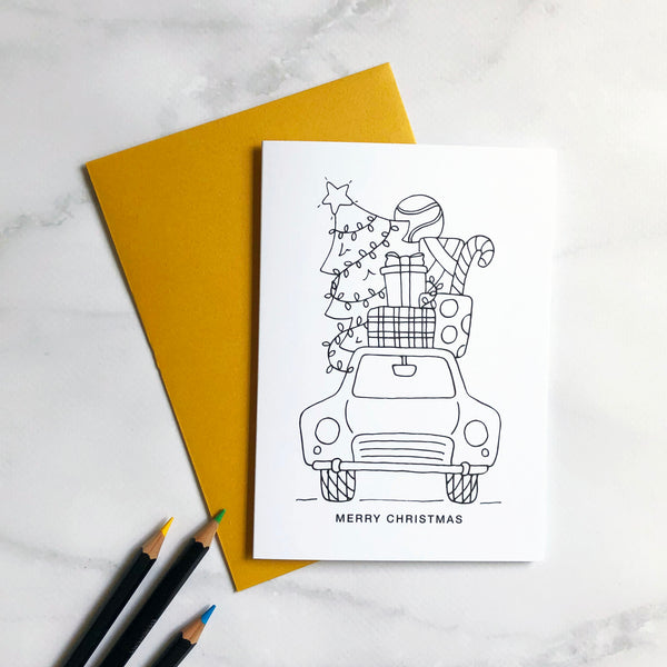 Colour in Christmas Card Festive Car (Single card)